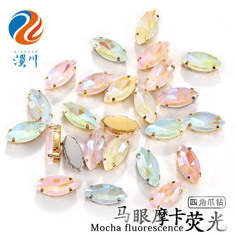 Horseeye 6*12mm/7*15mm Leaf Shape Mocha Fluorescent Quadangle Claw Rhinestone Diy Jewelry Material