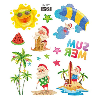 Face Stickers Christmas Cute Stickers Waterproof Children's Cartoon Glitter Snowflake Santa Claus