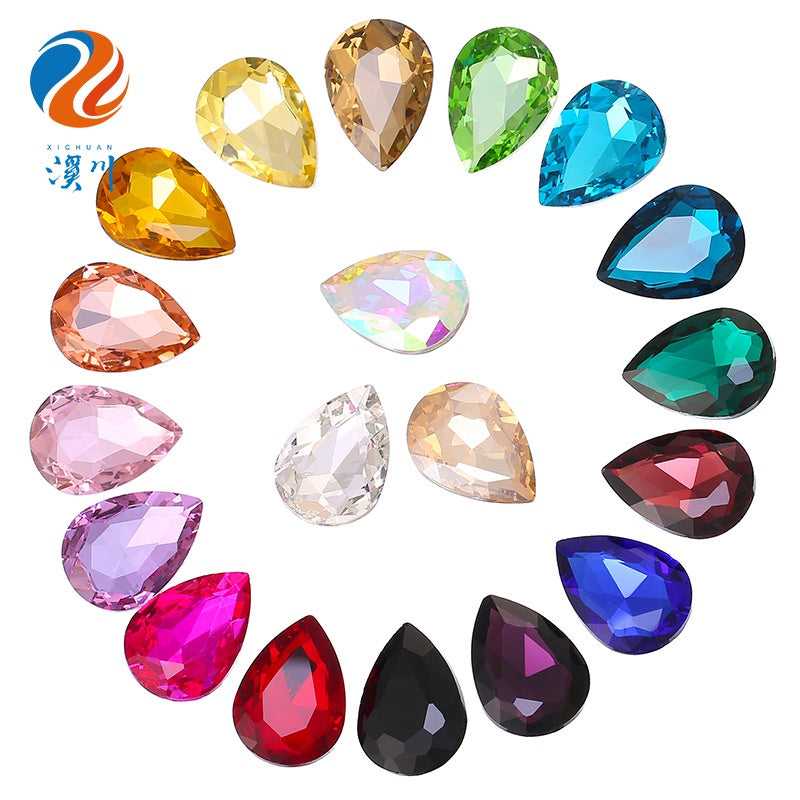 TonyBead 20 * 30mm water drop shape, factory wholesale glass material water drop crystal rhinestone mobile phone sticker diamond DIY accessories hair accessories handmade material glass diamond beads