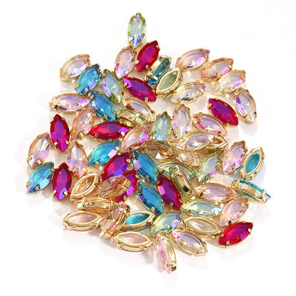 High Quality 7*15mm Leaf Shape Perforated Hollow Claw Rhinestones Hand Sewn Rhinestones DIY Crystal Accessories