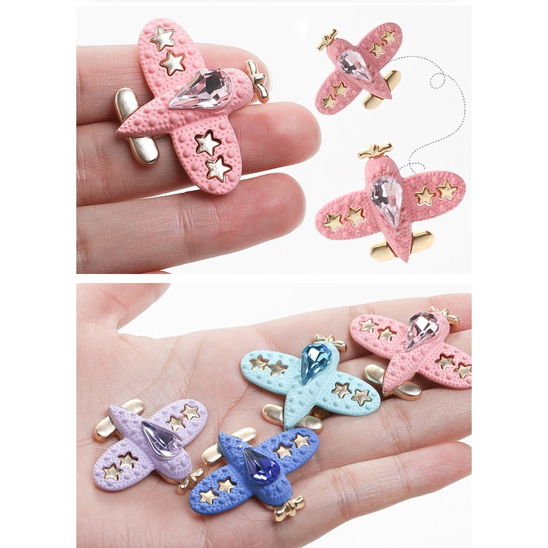 Fashion Crystal Aircraft Shape Alloy Accessories Spray Painted Aircraft Diy Garden Shoes Decorative Accessories