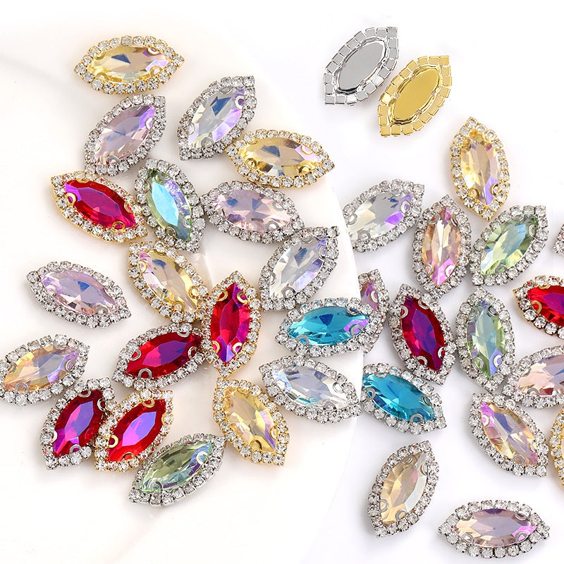 High quality 7*15mm Navette Rhinestone With Copper Base Rhinestone for Sewing On Clothing