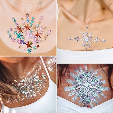【ready Stock】Body Sticker Acrylic Chest Diamond Sticker Women Fake Tattoo Stickers Rave Party Dance Chest Decoration