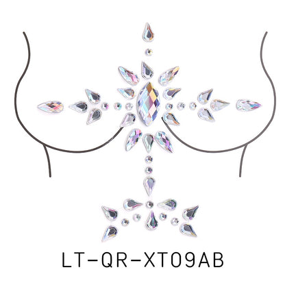 【ready Stock】Body Sticker Acrylic Chest Diamond Sticker Women Fake Tattoo Stickers Rave Party Dance Chest Decoration