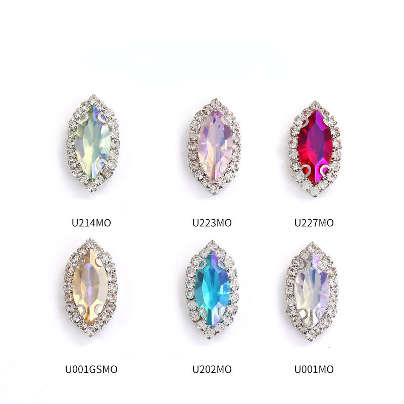 7*15mm 10pcs Navette Shape Rhinestone with Copper Base Rhinestone for Sewing on Clothing