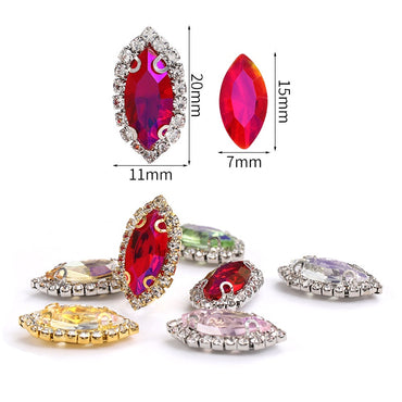 7*15mm 10pcs Navette Shape Rhinestone with Copper Base Rhinestone for Sewing on Clothing
