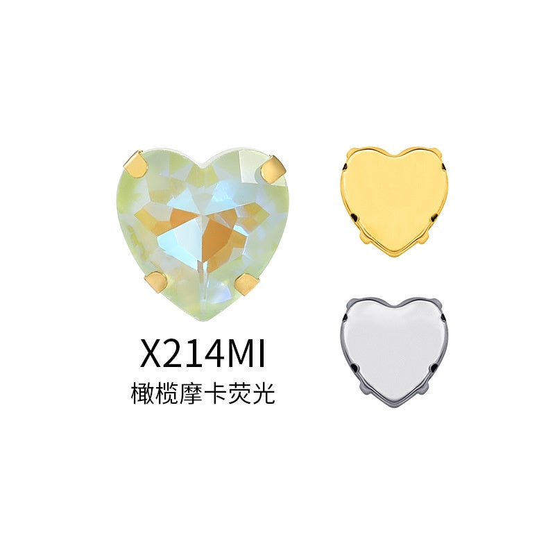 12Mm love rhinestone, heart-shaped mocha fluorescent peach heart four-corner claw drill DIY jewelry accessories hand sewn pointed bottom rhinestone sticker rhinestone