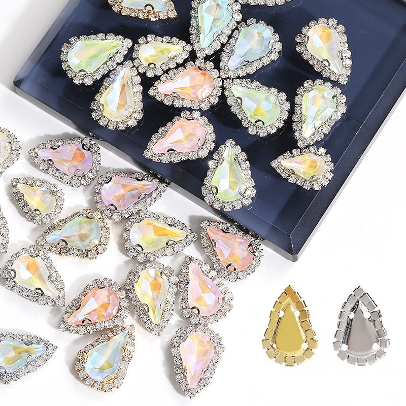 Water Drop Shape 6*10mm/8*13mm Sew on Rhinestone with Golden/Silver Bottom Shiny Crystal for Garments