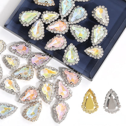 Water Drop Shape 6*10mm/8*13mm Sew on Rhinestone with Golden/Silver Bottom Shiny Crystal for Garments