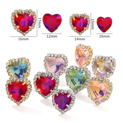 10PCS Heart Shape Buttons Glass Claw Crystal Around Edge Hand Sewn Rhinestone Diy Jewelry Accessories