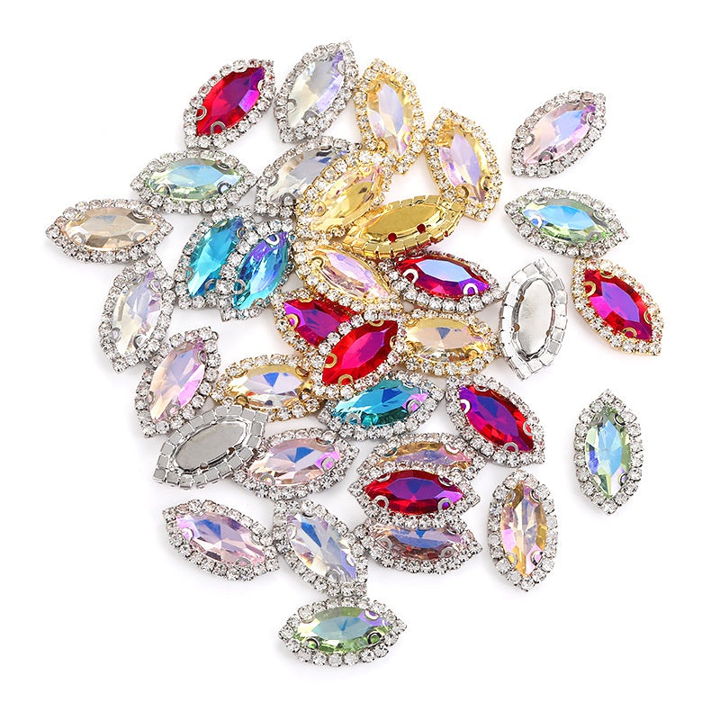 7*15mm 10pcs Navette Shape Rhinestone with Copper Base Rhinestone for Sewing on Clothing