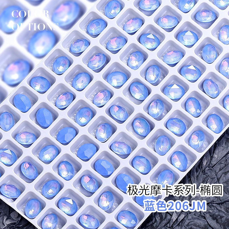 Nail Art Oval Aurora Mocha Pointy Bottom Diamond-rhinrhine-glass Diamond-nail Bag Cap Accessory Decoration DIY