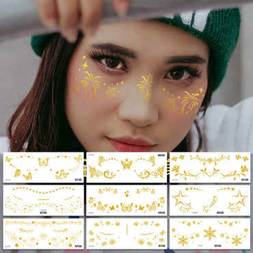 Gold Stickers Beauty Makeup Sweet Makeup Party Concert Gold Face with Waterproof Tattoo Stickers