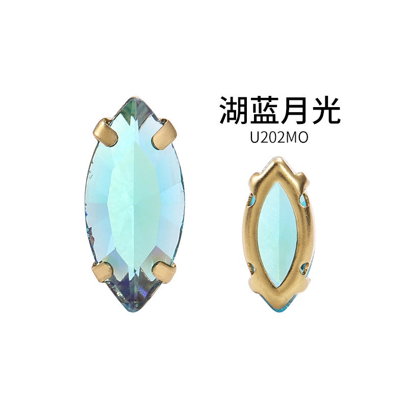 High Quality 7*15mm Leaf Shape Perforated Hollow Claw Rhinestones Hand Sewn Rhinestones DIY Crystal Accessories