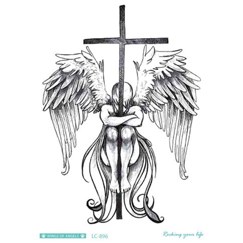 Cool Tattoo with Wings Personality Fashion Fallen Angel Arm Tattoo with Waterproof Tattoo Stickers