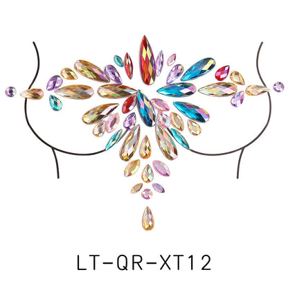 【ready Stock】Body Sticker Acrylic Chest Diamond Sticker Women Fake Tattoo Stickers Rave Party Dance Chest Decoration
