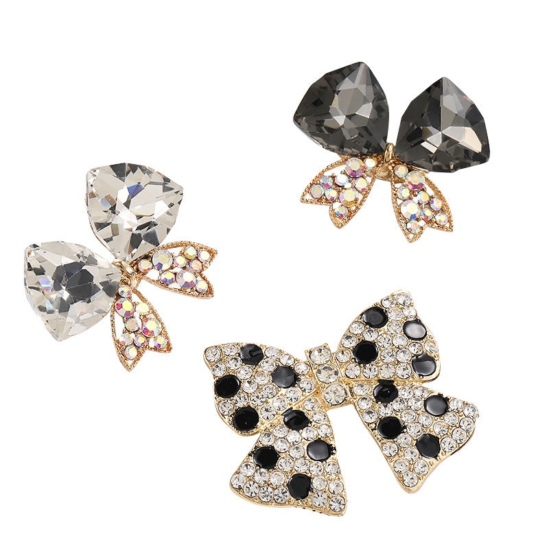 Creative Full Diamond Black and White Spot Alloy Bow DIY Phone Case Brooch Accessories