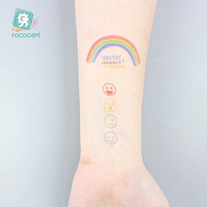 Hyuna Small Fresh Tattoo Stickers Cute Smiley Rainbow Lines Waterproof Tattoo Stickers Instagram Style