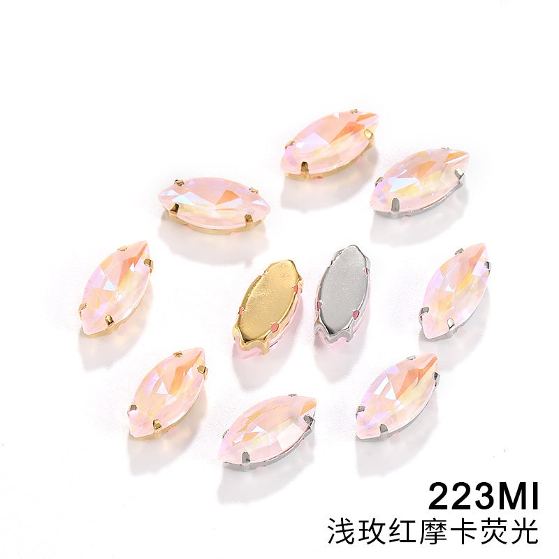 Horseeye 6*12mm/7*15mm Leaf Shape Mocha Fluorescent Quadangle Claw Rhinestone Diy Jewelry Material