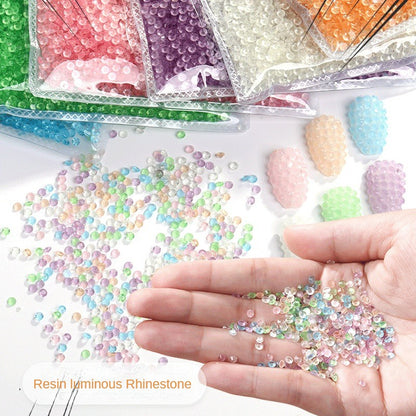 Glow In Dark Luminous Resin Round Rhinestone Flatback Colorful Nail Art Rhinestone for Phone Case