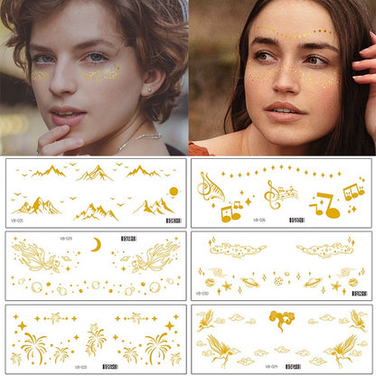 Gold Stickers Beauty Makeup Sweet Makeup Party Concert Gold Face with Waterproof Tattoo Stickers