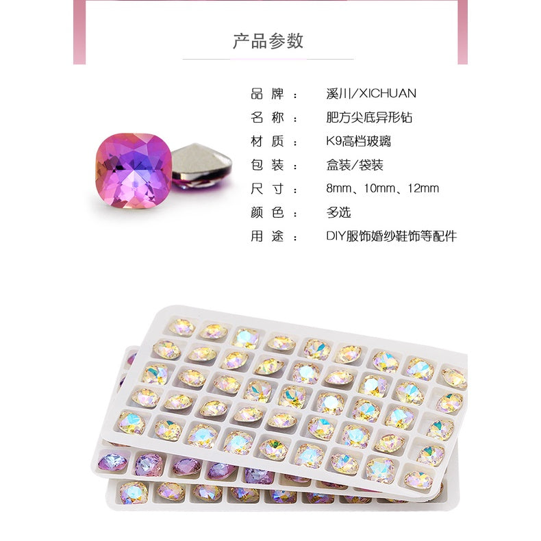 12mm Tip Bottom Special Shape Fat Square Crystal Diamond Tip Bottom Special Shape Glass Diamond Diy Jewelry Accessories Materials