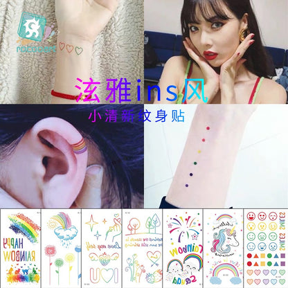Hyuna Small Fresh Tattoo Stickers Cute Smiley Rainbow Lines Waterproof Tattoo Stickers Instagram Style
