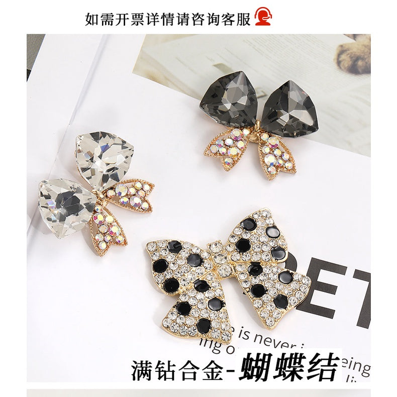 Creative Full Diamond Black and White Spot Alloy Bow DIY Phone Case Brooch Accessories