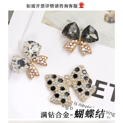 Creative Full Diamond Black and White Spot Alloy Bow DIY Phone Case Brooch Accessories