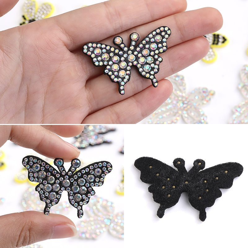 Cute Butterfly Bee Rabbit Crystal ABS Pearl Rhinestone Non-woven Fabric Patch for Decoration