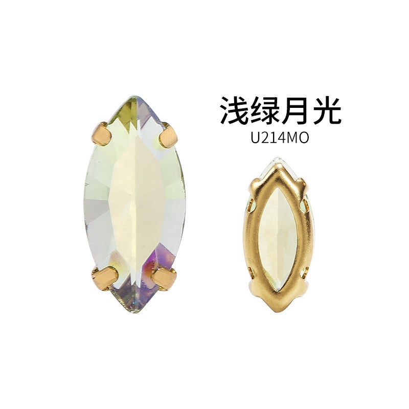 High Quality 7*15mm Leaf Shape Perforated Hollow Claw Rhinestones Hand Sewn Rhinestones DIY Crystal Accessories