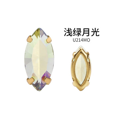 High Quality 7*15mm Leaf Shape Perforated Hollow Claw Rhinestones Hand Sewn Rhinestones DIY Crystal Accessories