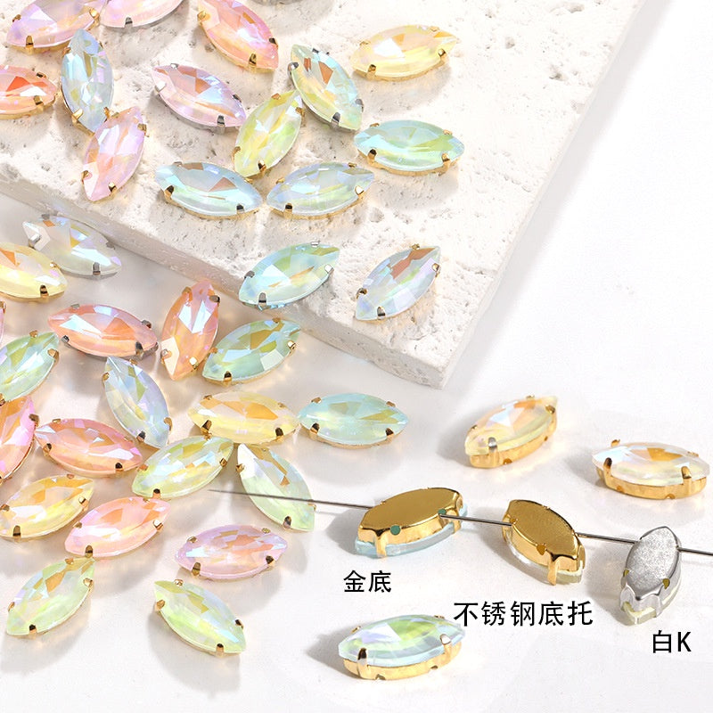 Horseeye 6*12mm/7*15mm Leaf Shape Mocha Fluorescent Quadangle Claw Rhinestone Diy Jewelry Material