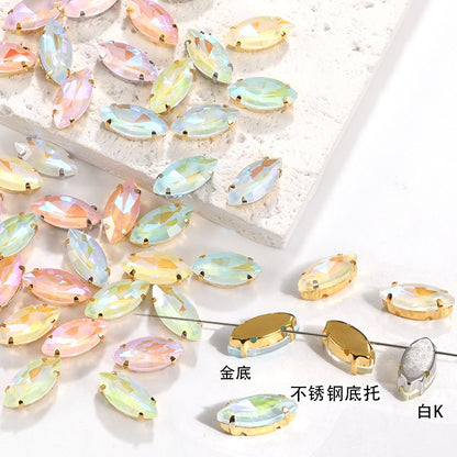 Horseeye 6*12mm/7*15mm Leaf Shape Mocha Fluorescent Quadangle Claw Rhinestone Diy Jewelry Material