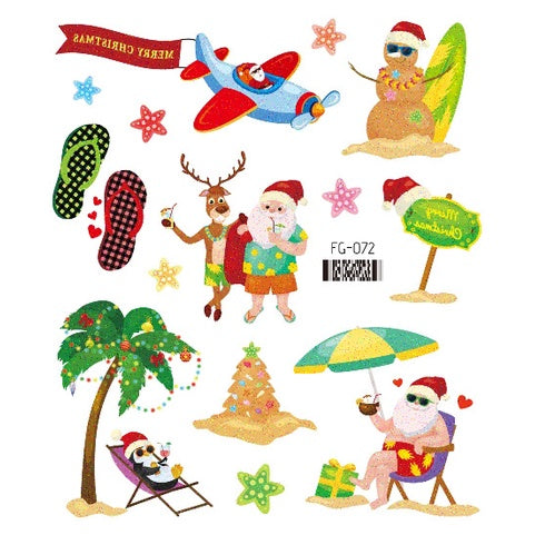 Face Stickers Christmas Cute Stickers Waterproof Children's Cartoon Glitter Snowflake Santa Claus