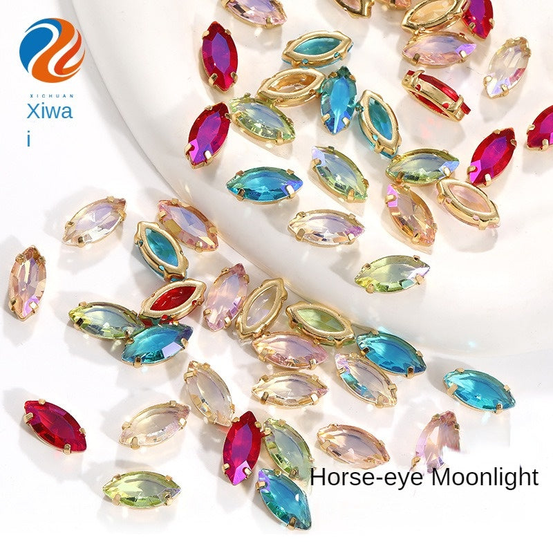 High Quality 7*15mm Leaf Shape Perforated Hollow Claw Rhinestones Hand Sewn Rhinestones DIY Crystal Accessories