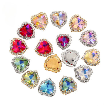 10PCS Heart Shape Buttons Glass Claw Crystal Around Edge Hand Sewn Rhinestone Diy Jewelry Accessories