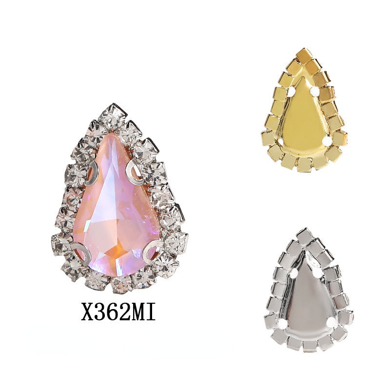 Water Drop Shape 6*10mm/8*13mm Sew on Rhinestone with Golden/Silver Bottom Shiny Crystal for Garments