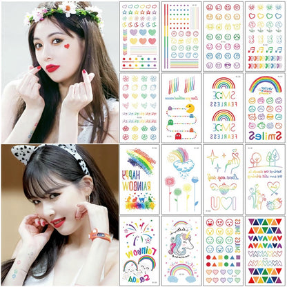 Hyuna Small Fresh Tattoo Stickers Cute Smiley Rainbow Lines Waterproof Tattoo Stickers Instagram Style