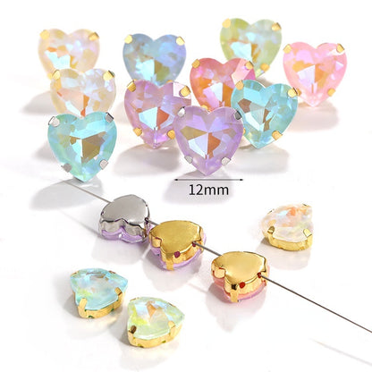 12Mm love rhinestone, heart-shaped mocha fluorescent peach heart four-corner claw drill DIY jewelry accessories hand sewn pointed bottom rhinestone sticker rhinestone