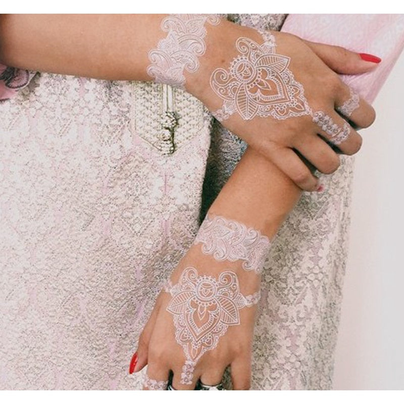 White Lace Tattooed HENNA INSTAN/HENNA TEMPORER Waterproof Indian Floral Geometric Pattern for A Party Wedding