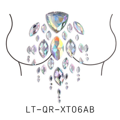 Body Sticker Acrylic Chest Diamond Sticker Women Fake Tattoo Stickers Rave Party Dance Chest Decoration