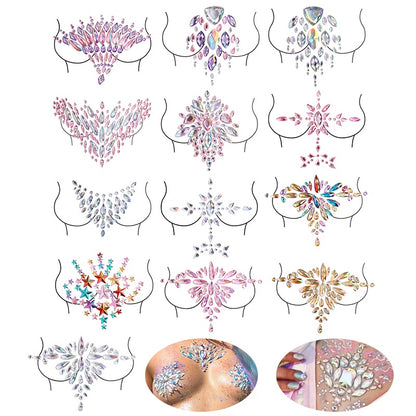 【ready Stock】Body Sticker Acrylic Chest Diamond Sticker Women Fake Tattoo Stickers Rave Party Dance Chest Decoration