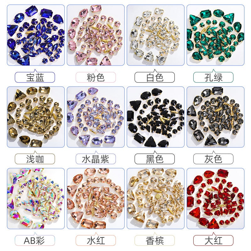 TonyBead Wholesale Multi-shape 50 Mixed Gold Bottom Support Four Corner Claw Diamond Mixed Crystal DIY Clothing Luggage Crystal Jewelry Accessories Materials