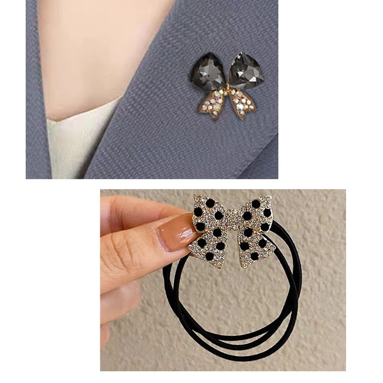 Creative Full Diamond Black and White Spot Alloy Bow DIY Phone Case Brooch Accessories