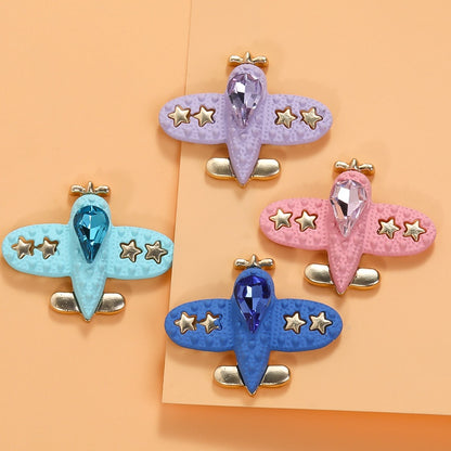 Fashion Crystal Aircraft Shape Alloy Accessories Spray Painted Aircraft Diy Garden Shoes Decorative Accessories