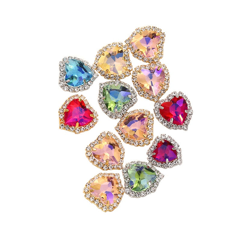 10PCS Heart Shape Buttons Glass Claw Crystal Around Edge Hand Sewn Rhinestone Diy Jewelry Accessories