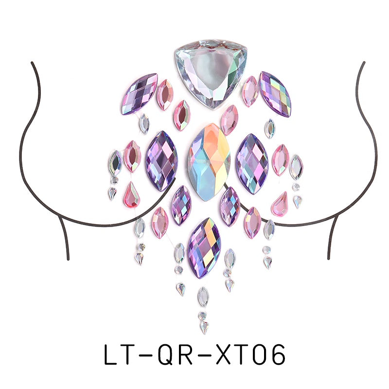 【ready Stock】Body Sticker Acrylic Chest Diamond Sticker Women Fake Tattoo Stickers Rave Party Dance Chest Decoration