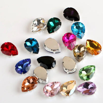 50pcs 10*14/13*18mm Sew on Rhinestone Glass Crystal with Silver Claw Stones for Cloth Making