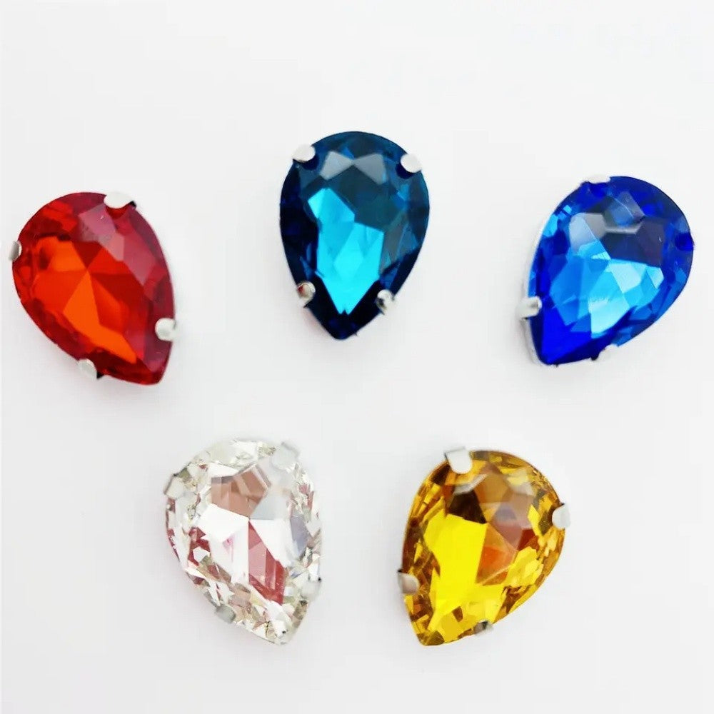 50pcs 10*14/13*18mm Sew on Rhinestone Glass Crystal with Silver Claw Stones for Cloth Making